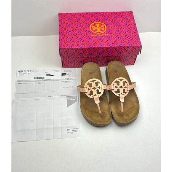 Tory Burch Miller Cloud Sandals Womens 7.5 Bright Peach Natural w/ Box & Bag X22 - Picture 1 of 14